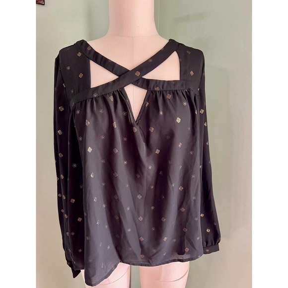 Ci Sono Black and Gold Long Sleeve Blouse Large - Picture 1 of 7
